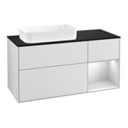 V&B Finion Meuble sous lavabo 120 cm, placage bois, angle droit blanc mat laqué