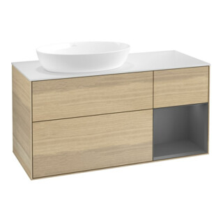 V&B Finion Meuble sous lavabo 120 cm, placage bois, anthracite mat, laqué, ouverture à poignée