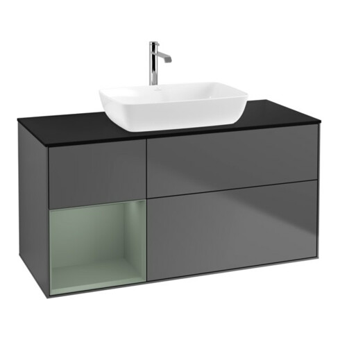 V&B Finion Meuble sous lavabo 120 cm, placage bois, chêne huilé avec laque, anthracite