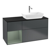 V&B Finion Meuble sous lavabo 120 cm, placage bois, chêne naturel mat laqué, mat bleu laqué