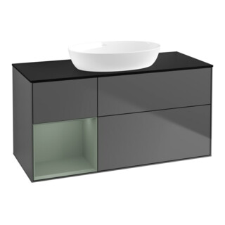 V&B Finion Meuble sous-lavabo 120 cm, Placage bois, Gris olive mat laqué, Anthracite m