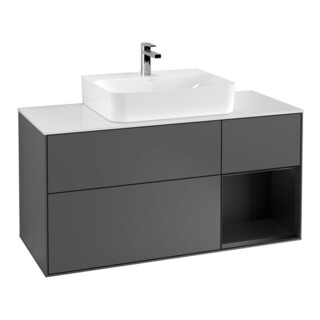 V&B Finion Meuble sous lavabo 120 cm, placage bois, laque anthracite mat, éclairage mural