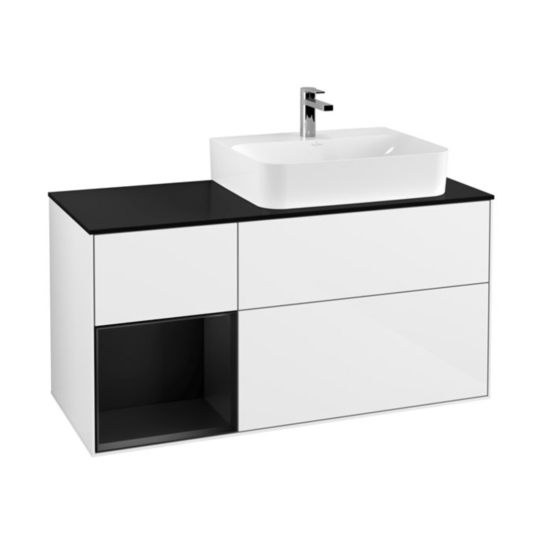 V&B Finion Meuble sous lavabo 120 cm, placage bois, laque blanc brillant