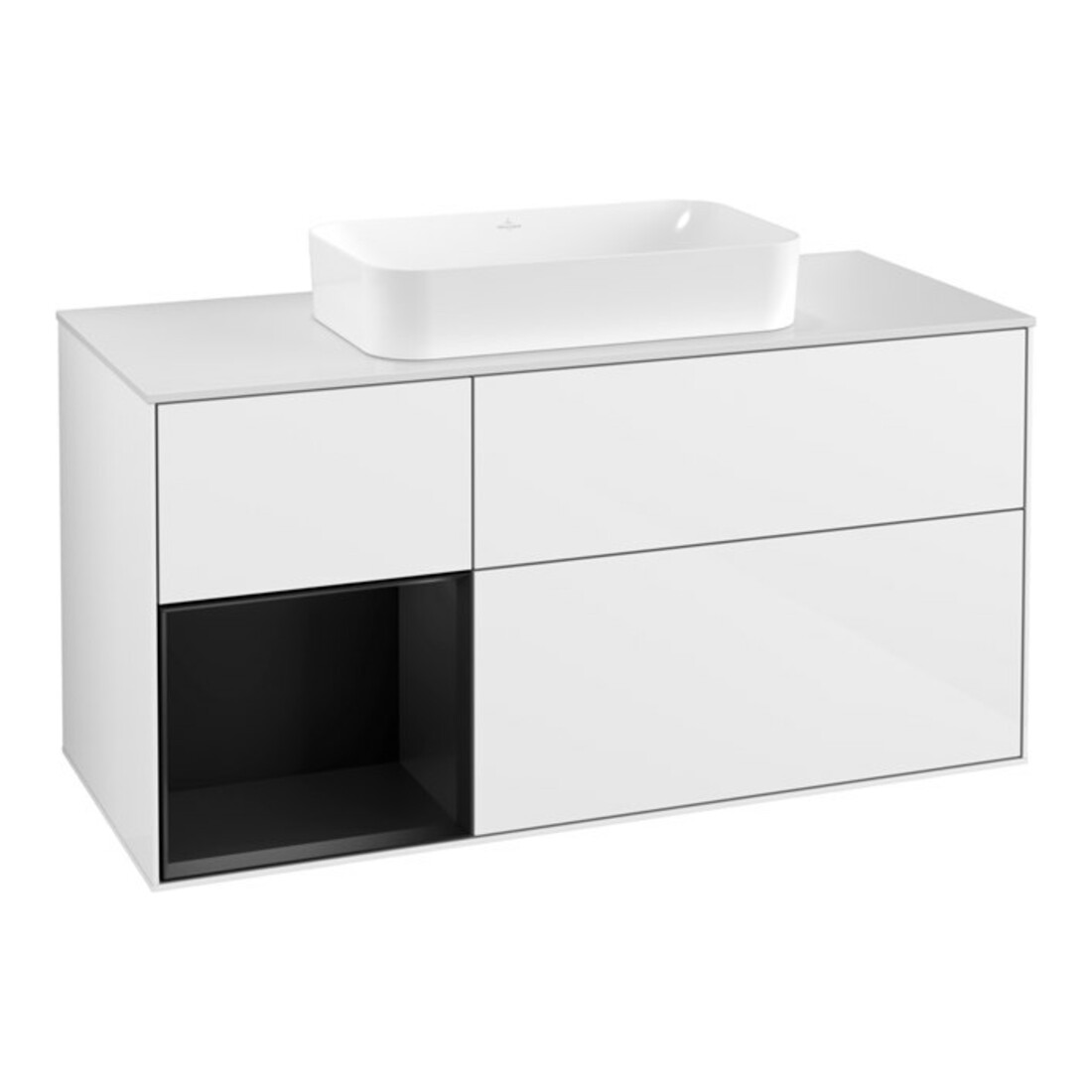 V&B Finion Meuble sous lavabo 120 cm, placage bois, laque blanc brillant