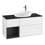 V&B Finion Meuble sous lavabo 120 cm, placage bois, laqué brillant blanc