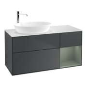 V&B Finion Meuble sous lavabo 120 cm, placage bois, laqué gris, mat bleu laqué
