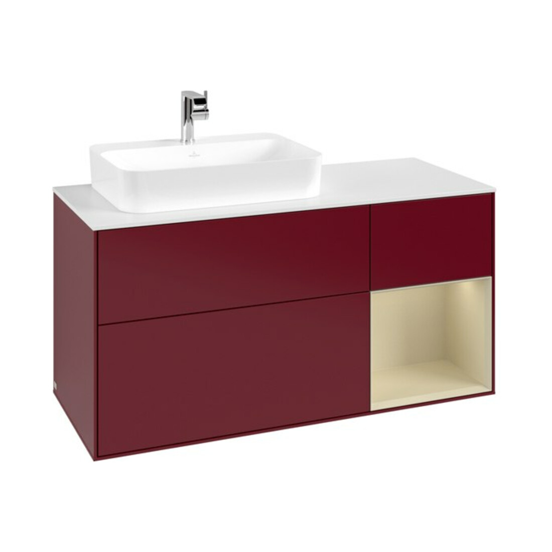 V&B Finion Meuble sous lavabo 120 cm, placage bois, laqué gris mat, poignée métal