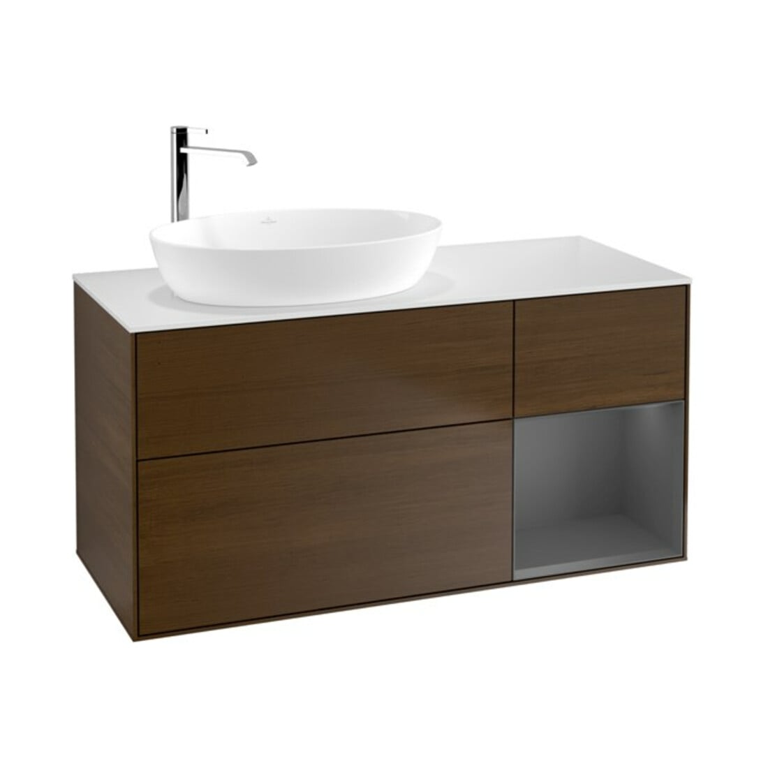 V&B Finion Meuble sous lavabo 120 cm, placage bois, laqué, noyer veneer