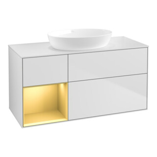 V&B Finion Meuble sous lavabo 120 cm, placage bois, laque réglisse, blanc laqué