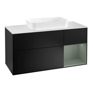 V&B Finion Meuble sous lavabo 120 cm, placage bois, laque rouge et bleu