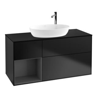 V&B Finion Meuble sous lavabo 120 cm, placage bois, laque rouge et bleu