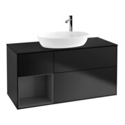 V&B Finion Meuble sous lavabo 120 cm, placage bois, laque rouge et bleu