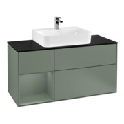V&B Finion Meuble sous lavabo 120 cm, placage bois, laque rouge et olivier