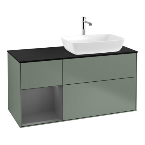 V&B Finion Meuble sous lavabo 120 cm, placage bois, laque rouge, huile laquée
