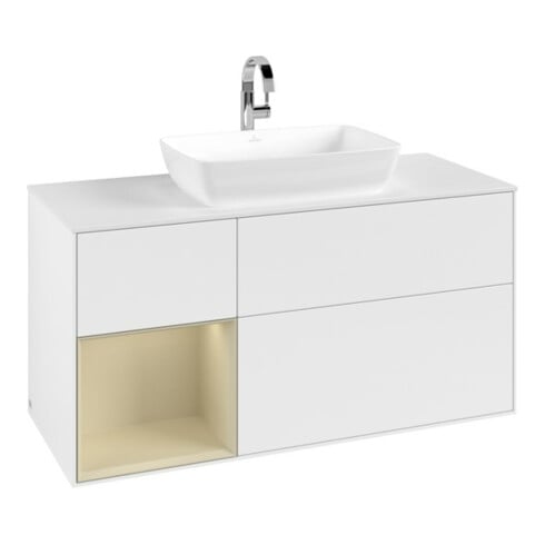 V&B Finion Meuble sous lavabo 120 cm, placage bois m, gris argent mat laqué, blanc mat laqué