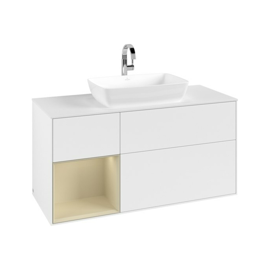 V&B Finion Meuble sous lavabo 120 cm, placage bois m, gris argent mat laqué, blanc mat laqué
