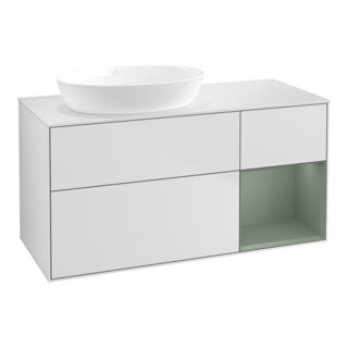 V&B Finion Meuble sous lavabo 120 cm, placage bois m. laque, blanc m. laque