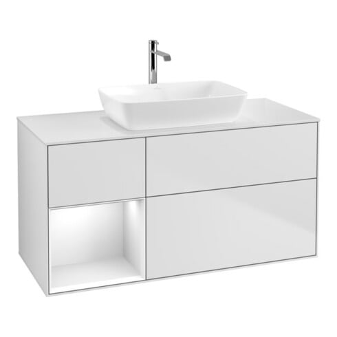 V&B Finion Meuble sous lavabo 120 cm, placage bois m, laque brillante blanc, blanc m laque