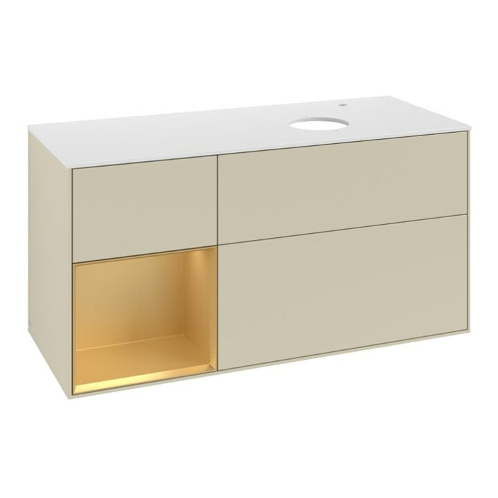 V&B Finion Meuble sous lavabo 120 cm, placage bois m, laque or m, laque gris m