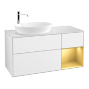 V&B Finion Meuble sous lavabo 120 cm, placage bois m, poignée or m, laque blanc brillant