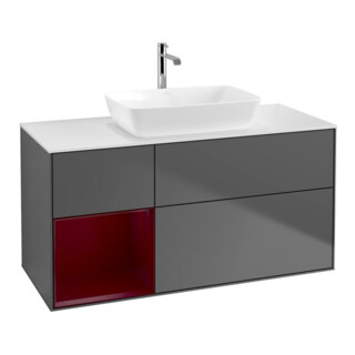 V&B Finion Meuble sous lavabo 120 cm, placage bois, rangement avec porte, anthracite mat