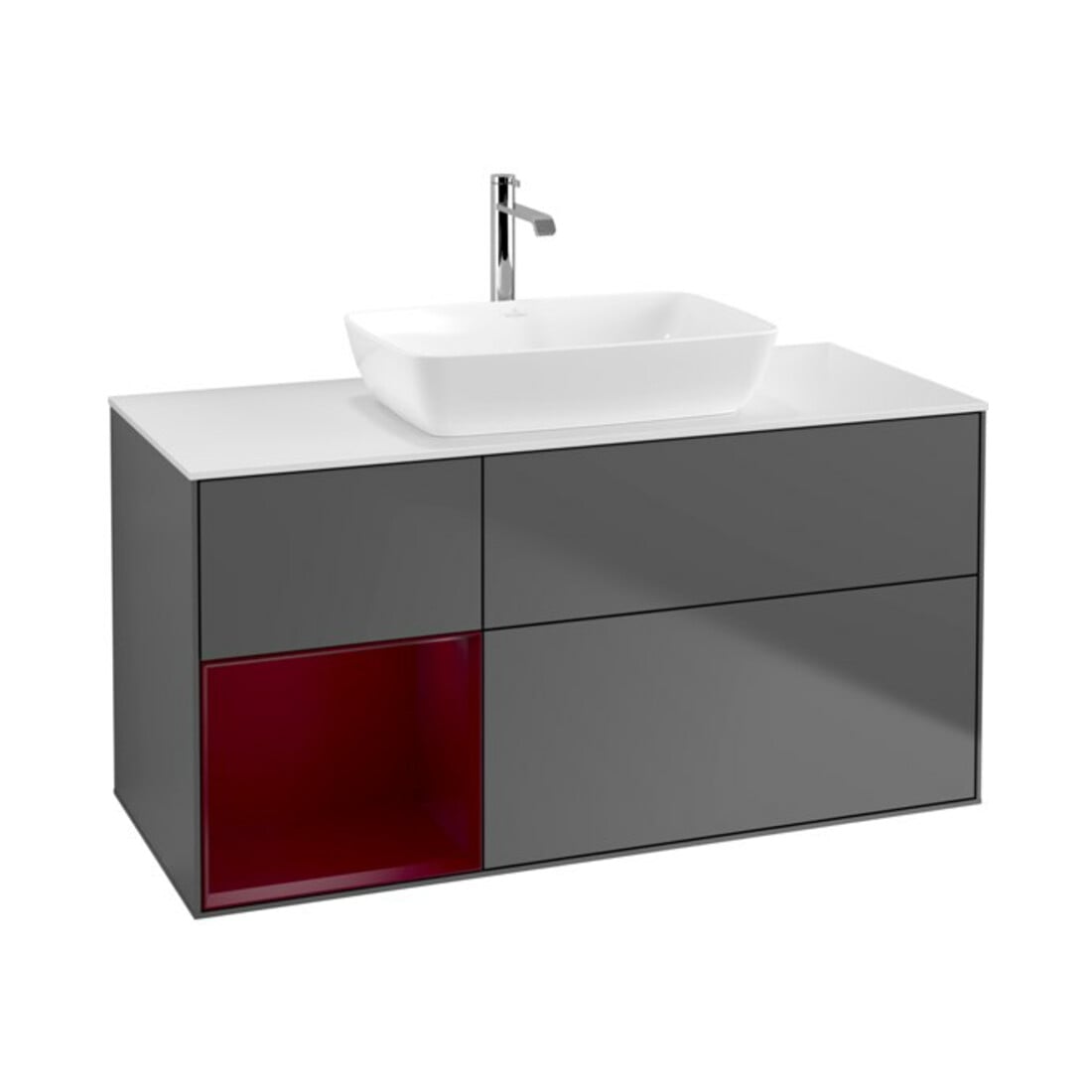 V&B Finion Meuble sous lavabo 120 cm, placage bois, rangement avec porte, anthracite mat