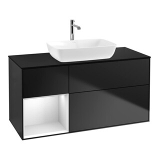 V&B Finion Meuble sous lavabo 120 cm, placage bois, rangement blanc laqué, bleu laqué