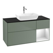 V&B Finion Meuble sous lavabo 120 cm, placage bois, rangement blanc mat laqué, olivier mat laqué