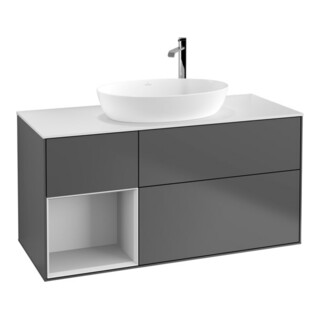 V&B Finion Meuble sous lavabo 120 cm, placage bois, réglette murale laquée, anthracite
