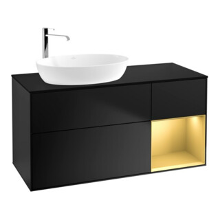 V&B Finion Meuble Sous-Lavabo 120 cm, Placage Bois, Réglette Or, Bleu Laqué