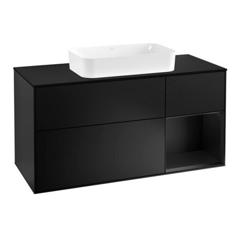 V&B Finion Meuble sous lavabo 120 cm, placage bois, rouge bleu mat, bleu mat