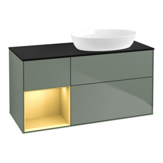 V&B Finion Meuble sous lavabo 120 cm, placage bouleau, laqué or, huile laquée