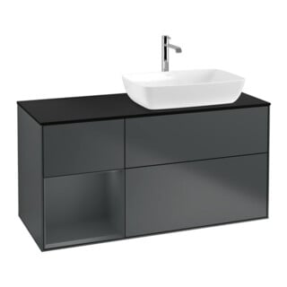 V&B Finion Meuble sous lavabo 120 cm, placage bouleau, laqué rouge, laqué bleu