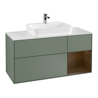 V&B Finion Meuble sous lavabo 120 cm, placage chêne, éclairage mural, laqué mat huilé