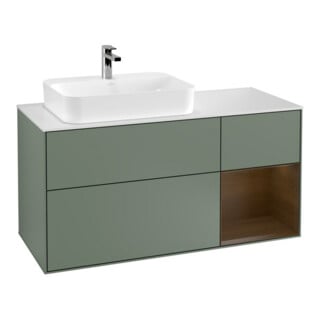 V&B Finion Meuble sous lavabo 120 cm, placage noyer, laqué huilé, éclairage mural