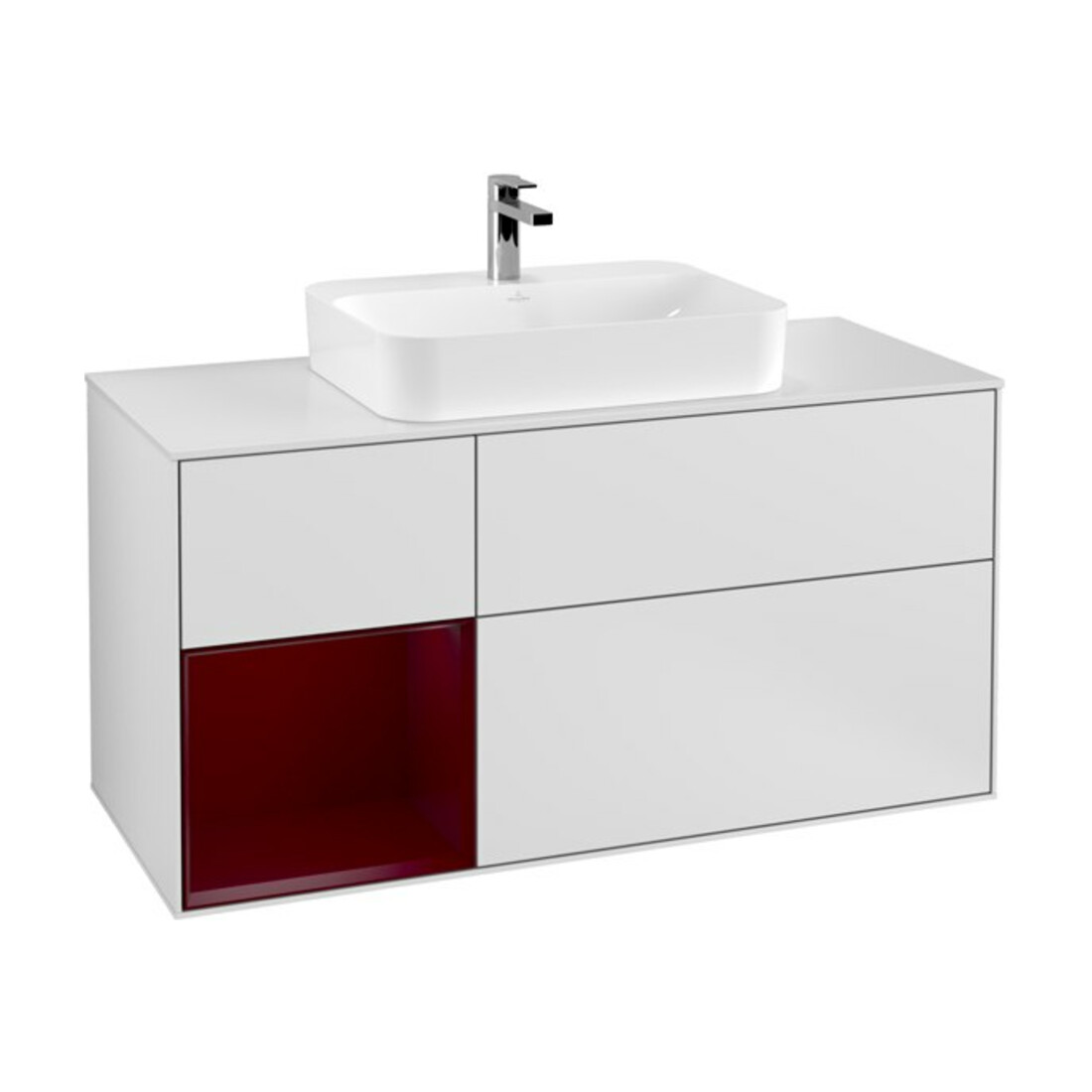 V&B Finion Meuble sous lavabo 120 cm, placard blanc mat, tiroir gauche, blanc mat laqué