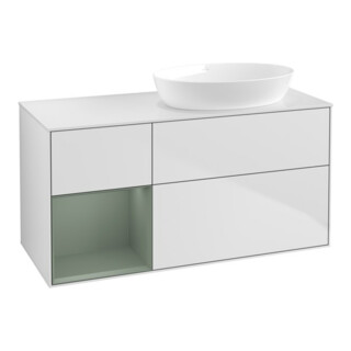 V&B Finion Meuble sous lavabo 120 cm, plan avec miroir, rangement huile avec laque, blanc avec laque