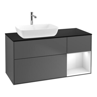 V&B Finion Meuble sous lavabo 120cm, Pl b m, Éclairage mural, Lac Anthracite m