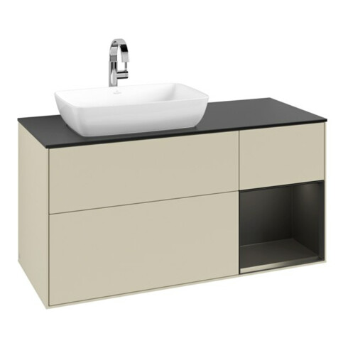 V&B Finion Meuble sous lavabo 120cm, Pl blanc mat, Arrière bleu mat Lac, côtés gris mat Lac