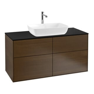 V&B Finion Meuble sous lavabo 120x60,3 cm, placage noyer, éclairage mural bleu m