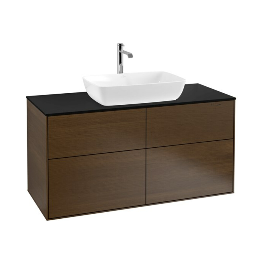 V&B Finion Meuble sous lavabo 120x60,3 cm, placage noyer, éclairage mural bleu m