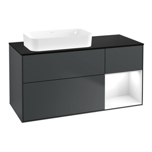 V&B Finion Meuble sous lavabo 120x60 cm, blanc brillant, bleu mat, laqué