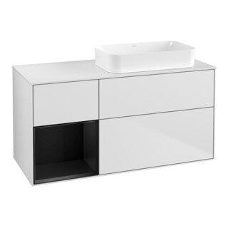 V&B Finion Meuble sous lavabo 120x60 cm, côté gauche, bleu mat laqué, blanc mat laqué