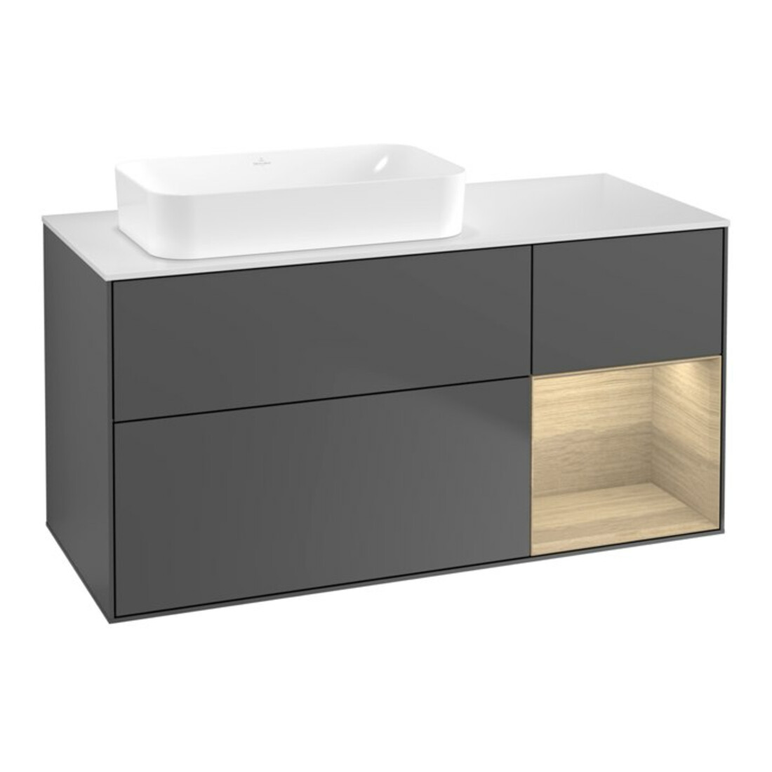 V&B Finion Meuble sous lavabo 120x60 cm, éclairage mural, anthracite mat