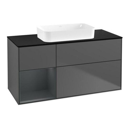 V&B Finion Meuble sous lavabo 120x60 cm, éclairage mural, anthracite mat, laqué