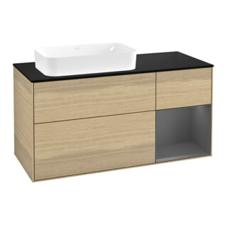 V&B Finion Meuble sous lavabo 120x60 cm, éclairage mural, anthracite, placage chêne