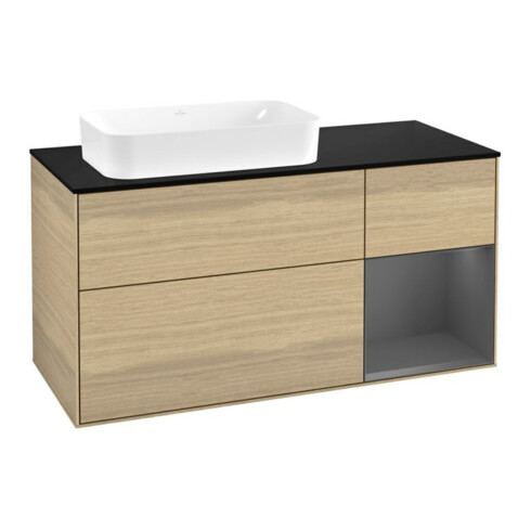 V&B Finion Meuble sous lavabo 120x60 cm, éclairage mural, anthracite, placage chêne