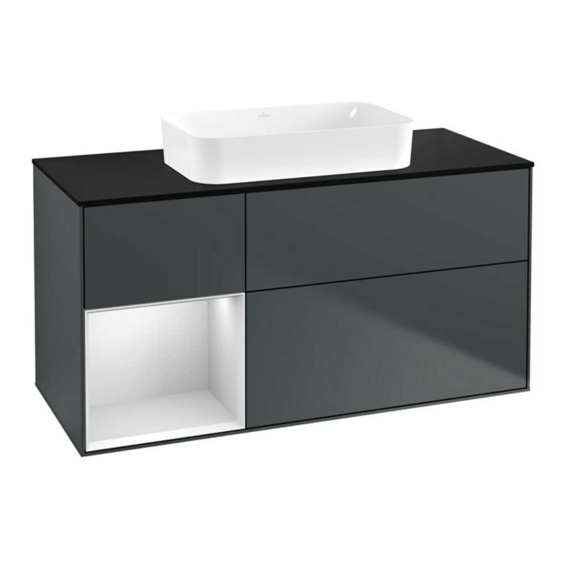 V&B Finion Meuble sous lavabo 120x60 cm, éclairage mural, blanc brillant, bleu brillant
