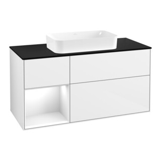 V&B Finion Meuble sous lavabo 120x60 cm, éclairage mural, blanc brillant Lac, blanc brillant Lac