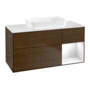 V&B Finion Meuble sous lavabo 120x60 cm, éclairage mural, blanc brillant, noyer veneer